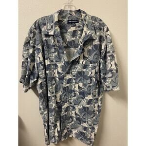 VINTAGE No Fear Shirt Mens Extra Large Blue White Floral Hibiscus Hawaiian Camp